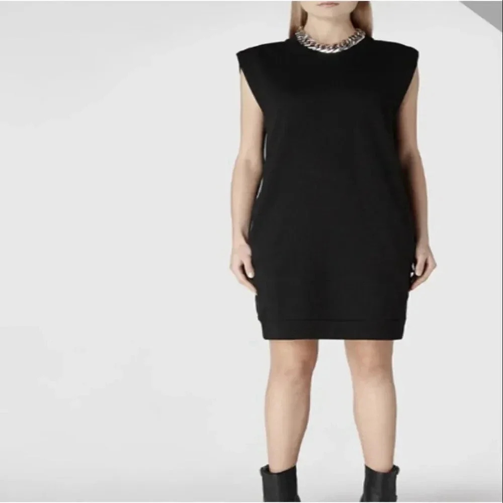 All Saints Amatee Sweatshirt Dress Sleeveless Midi Semi Sheer Black Us Size 2 - Picture 3 of 11
